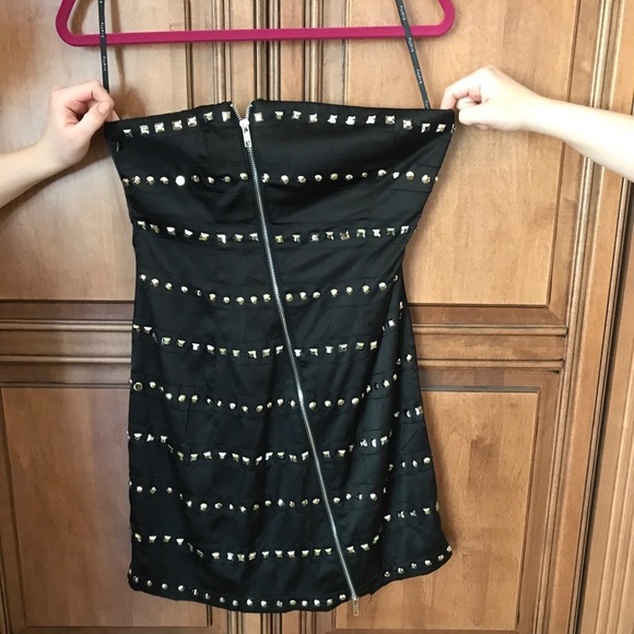 Black satin midi dress with silver studs NWT - Picture 2 of 5